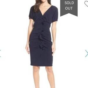 Chelsea28 Dress Womens 10 Petite Blue Ruched Puff Sleeve V Neck Mini